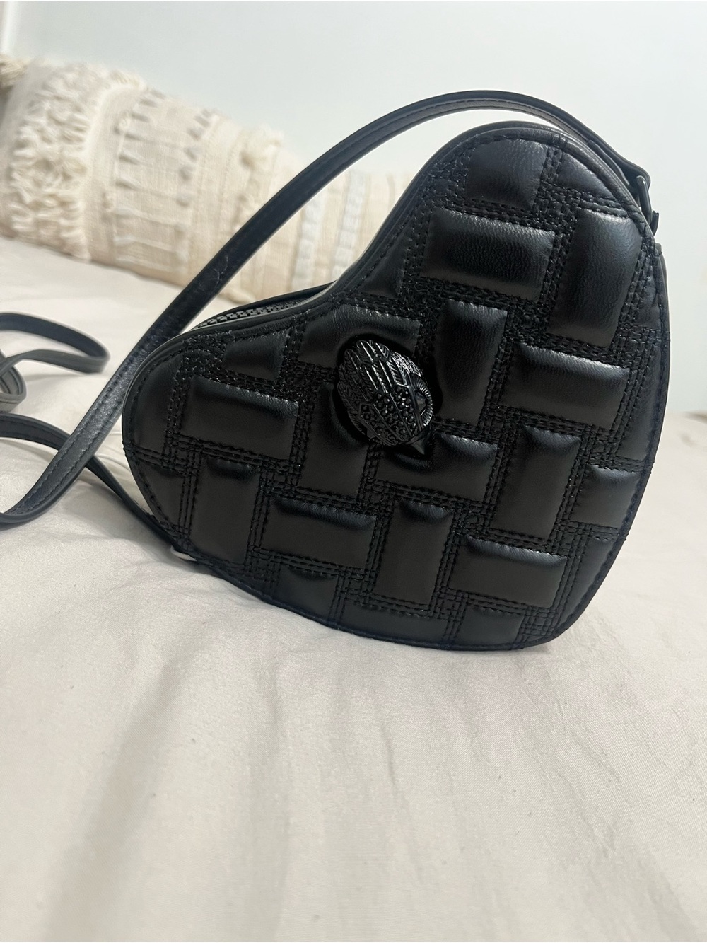 Kurt Geiger Kensington Black Quilted Heart Crossbody Bag